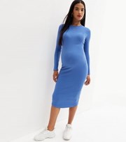 New Look Maternity Bright Blue Ribbed Long Sleeve Bodycon Midi Dress